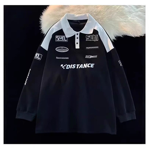American retro sweater men's  spring and autumn new style fashion brand polo shirt, long-sleeved Japanese lapel racing suit, fashionable top