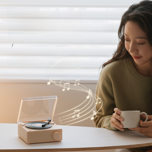 Creative Atom Black Vinyl Record Player Clock Alarm Clock Speaker Card Slot Wireless Smart Bluetooth Desktop Multifunctional Speaker
