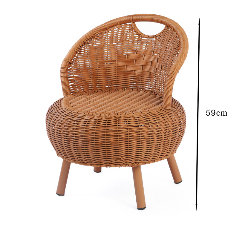 Hogar silla de ratán de imitación, balcón, sala de estar, silla pequeña, silla de respaldo corto de tatami, taburete trenzado redondo individual para adultos