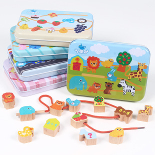 Children's beaded string large particle toy 1-4 years old kindergarten special Beech iron box Enlightenment early education