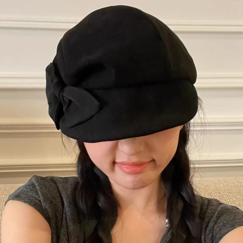 韩版简约百搭蝴蝶结短檐渔夫帽春秋显脸小鸭舌报童帽海军风贝雷帽|undefined