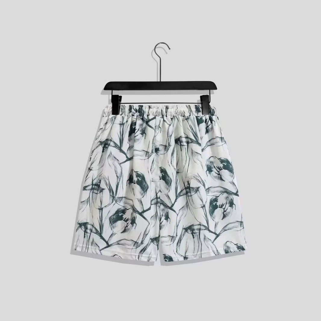 Summer floral print men's five-point casual pants, plus size Hawaiian shorts, trendy brand, suitable for outdoor wear, quick-drying, loose-fitting beach pants