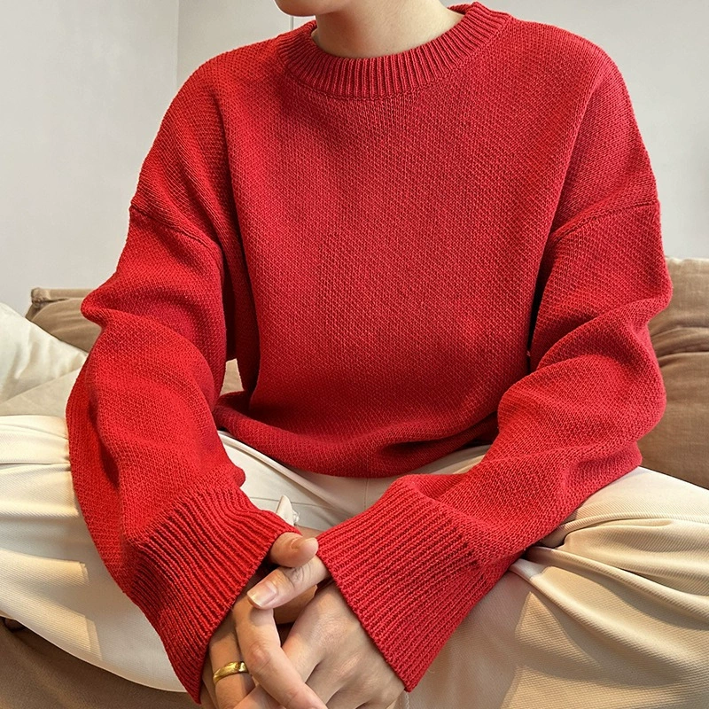 2024 трансграничный амазонка осенний и зимний свитер мужской дикий свободный повседневный красный пуловер большой размер свитер топ