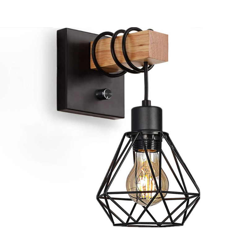 Transfronterizo Amazon lámpara de pared de estilo industrial jaula colgante lámpara de pared regulable granja restaurante bar dormitorio lámpara de madera