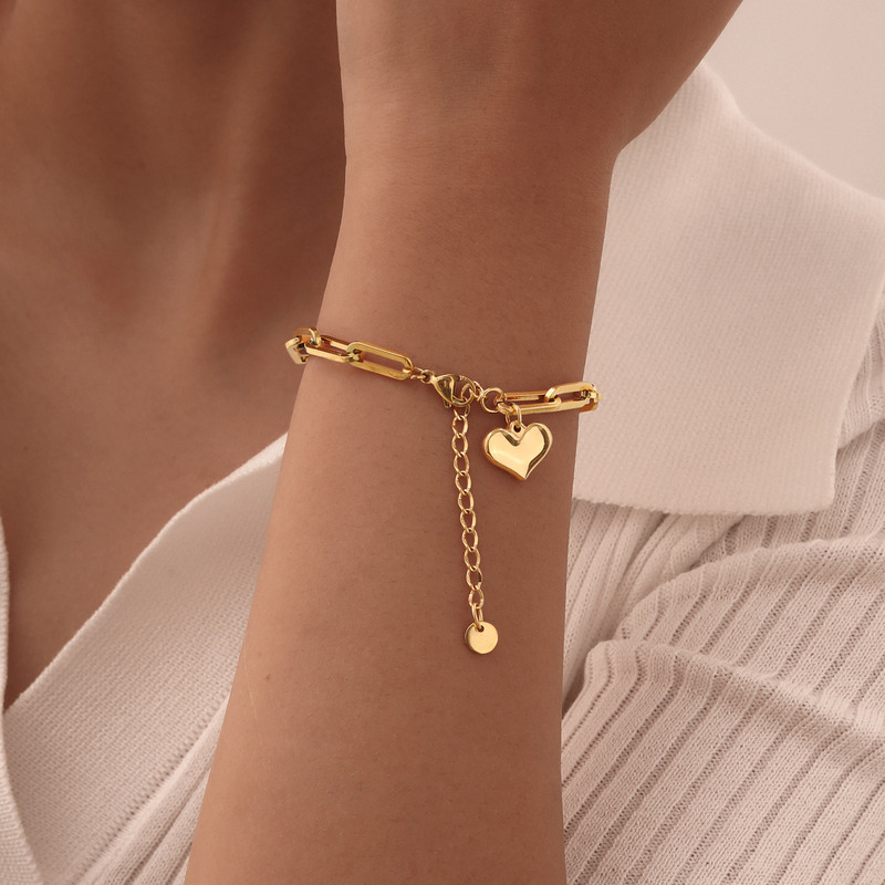 Huan Mu Jewelry Women's European and American Style Flat Cross Chain Love Bracelet Fashion Gold Basic All-match Bracelet