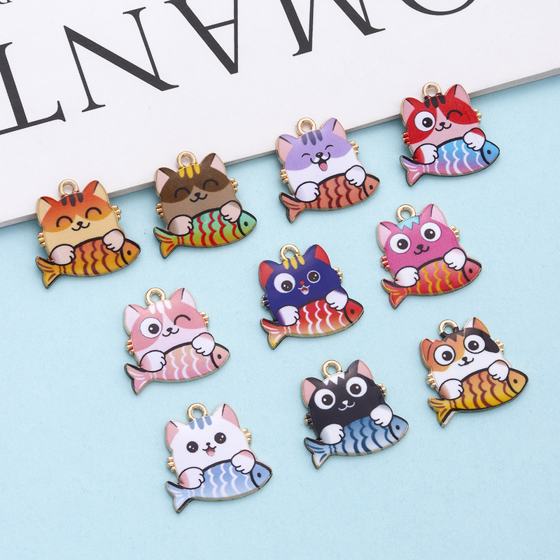 DIY ジュエリーアクセサリーかわいい漫画猫と子犬カップル合金プリントペンダントペンダントキーホルダーペンダント|undefined