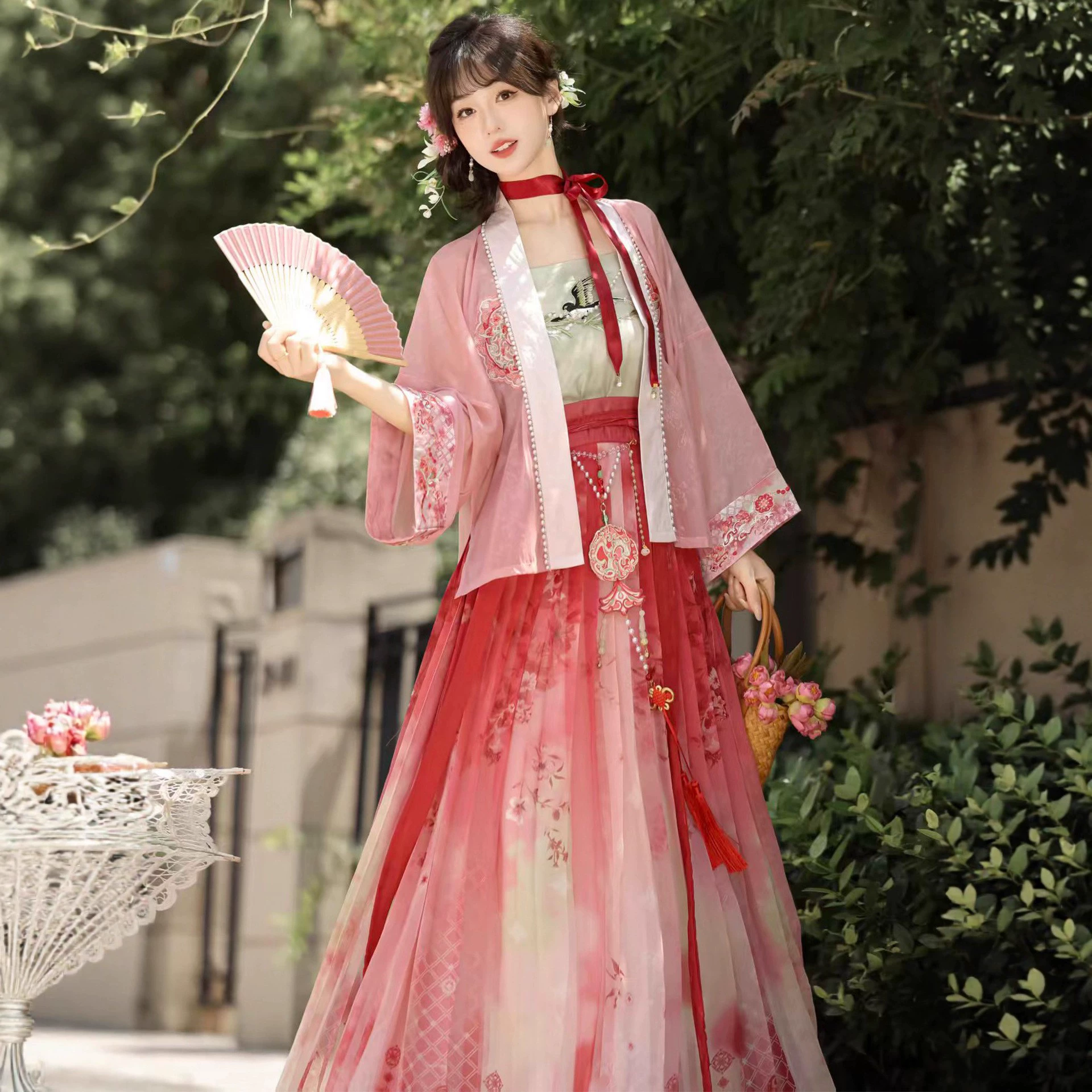 Настоящее осеннее ханфу, плиссированная юбка, комплект с вышивкой, эффект лифтинга
