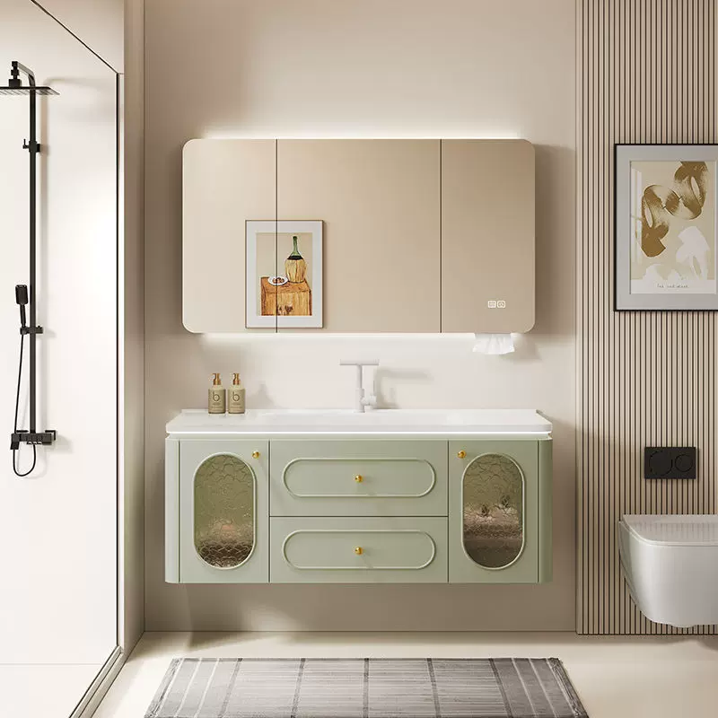 法式橡胶木浴室镜柜洗手盆洗漱台卫生间简约陶瓷洗脸盆柜浴室柜