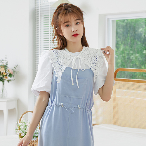 Lace shawl women's cape summer white sunscreen with skirt bow tie fake collar