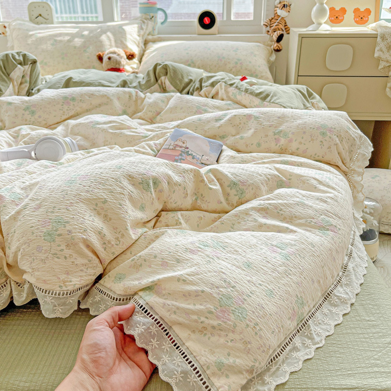Una cama de cuatro piezas de algodón puro algodón cuatro estaciones funda de edredón sábana funda de edredón ropa de cama dormitorio estudiantes conjunto de tres piezas cama 4