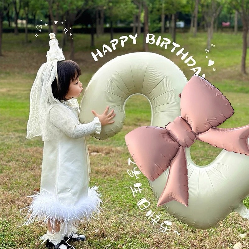 生日数字气球蝴蝶结装饰拍照道具奶油ins女孩儿童宝宝周岁仪式感|undefined