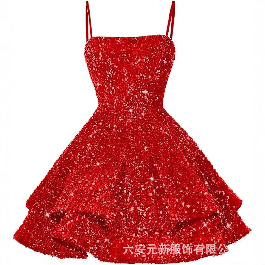 Comercio exterior de Europa y América Amazon nuevo cinturón de sequillas sexy cuello en V corto vestido de baile de fiesta