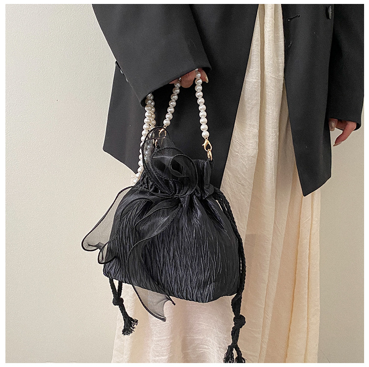 Damen Umhängetasche Mit Perlen Und Plissee Für Den Sommer_voghion.com