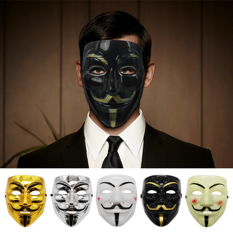 Amazon venta caliente Halloween tema de terror en forma de V máscara de vendetta accesorios de rendimiento de COSplay máscara facial en forma de V