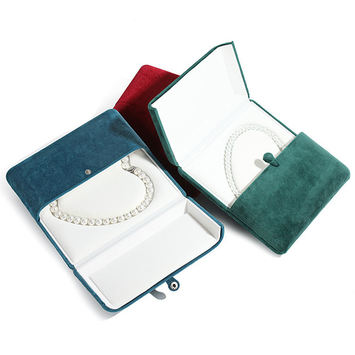 Lined Fabric Jewelry Box with Heart-Shaped Pearl Necklace Display, Double-Clasp Packaging Box for Necklace and Jewelry, Wholesale