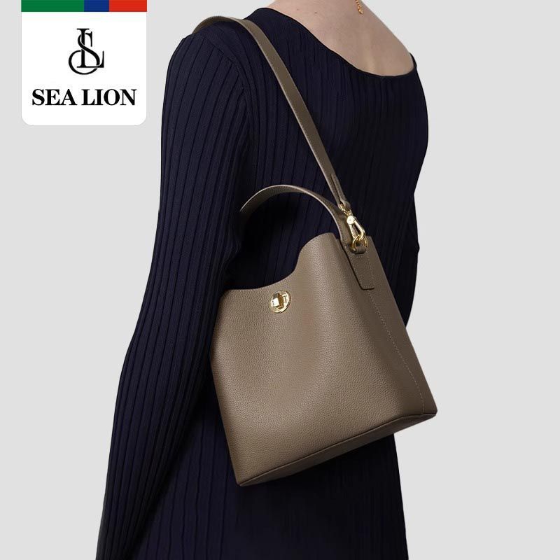 SEA LION2024新款水桶包真皮质感斜挎包大容量妈妈包时尚手提女包