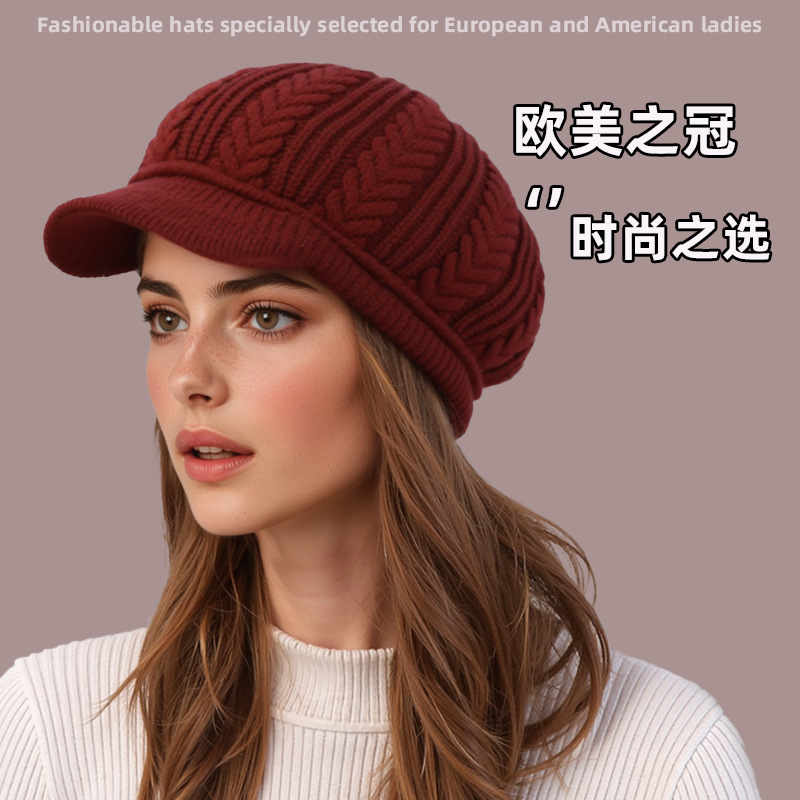 毛绒跨境中老年毛线针织帽保暖防风鸭舌贝雷帽女秋冬季妈妈帽子