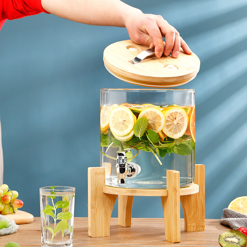 Large capacity cold kettle cola beverage barrel sealed glass wine bottle juice barrel high temperature resistant beverage can with faucet 4