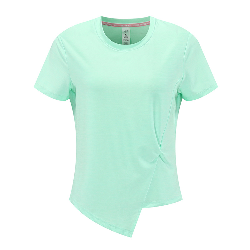 Camiseta deportiva de manga corta para mujer, estilo europeo y americano, para comercio transfronterizo, de secado rápido, para correr al aire libre, yoga, baile, fitness, transpirable, con cuello redondo