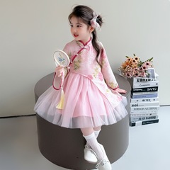 女童国风牡丹旗袍裙2025秋季新款儿童盘扣连衣裙新中式唐装童装潮