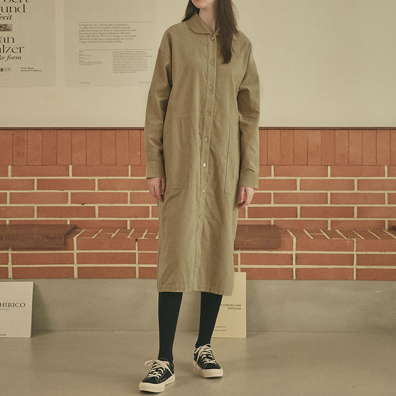 【Clearance Sale】Versatile Corduroy Dress for Single or Layered Wear, Lazy Retro Casual Long Cardigan Dress