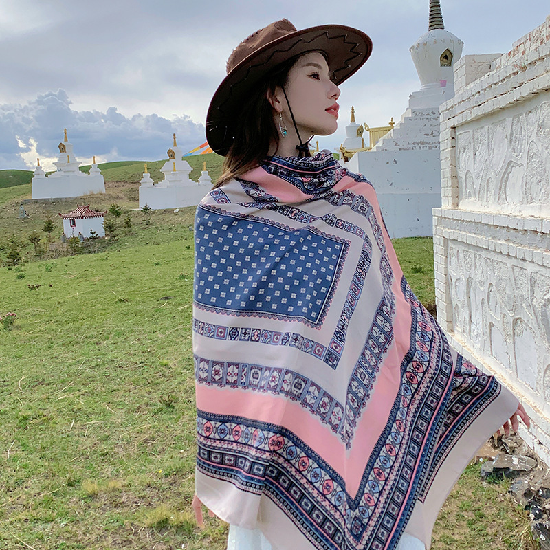 Bohemian Diamond Plaid color a juego algodón y lino sensación bufanda artística todo-fósforo bufanda larga viaje protector solar chal