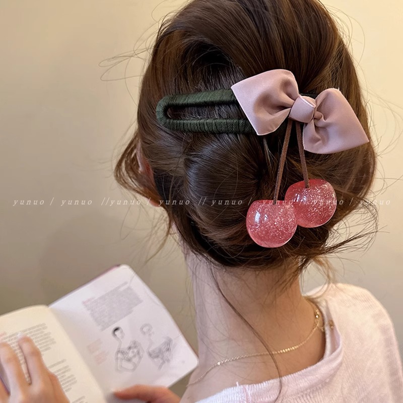 精緻櫻桃春夏盤發大號鴨嘴夾子頭飾2025新款髮夾女後腦勺氣質抓夾
