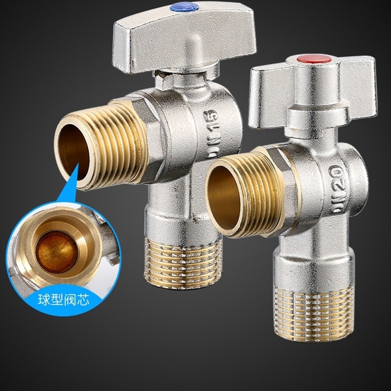 Gran flujo Válvula de triángulo de cobre 4 puntos 6 puntos calentador de agua de cobre puro caliente y fría válvula de parada de agua 304 de acero inoxidable válvula de ángulo alargado
