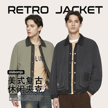 OLA春秋美式复古翻领撞色立体口袋上衣宽松外套休闲夹克简约休闲