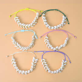 跨境亚马逊脚链欧美时尚个性款天然贝壳手工编织尺寸可调节海滩风