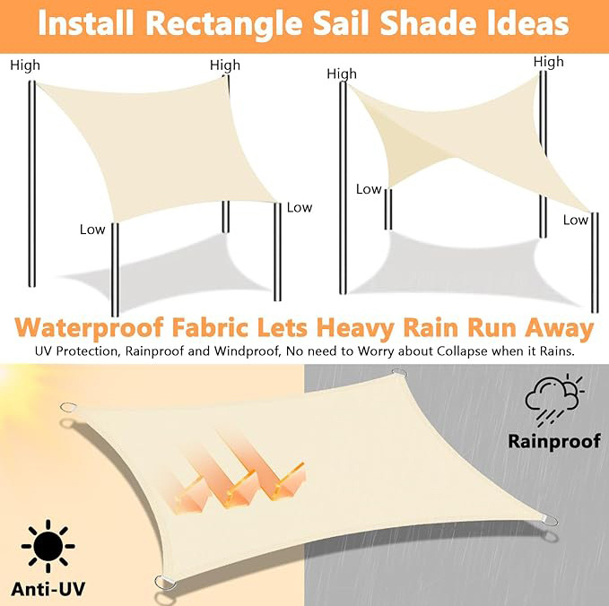 Sunshade sails in stock, popular cross-border Amazon product, garden and pool sunshade, sun protection, direct supplier manufacturer, canopy