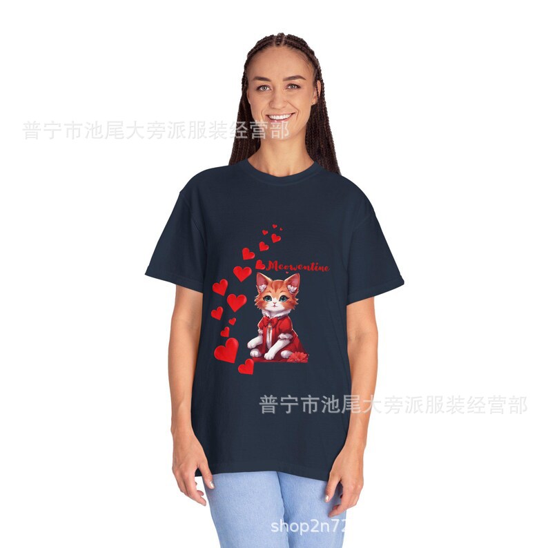 跨境外贸潮流新款印花短袖情侣装自定义来图定 制宽松舒适独立站