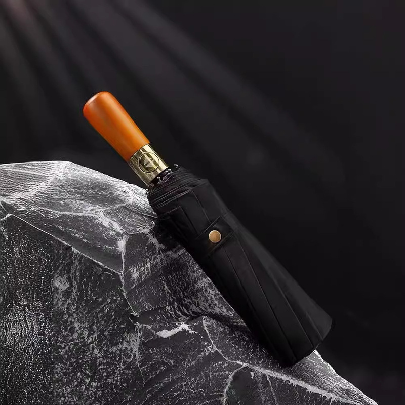 Fully Automatic Gentleman's Wooden Handle High-End Folding Umbrella for Men, Business Double, Large, Extra Large, Wind-Resistant, Rain or Shine