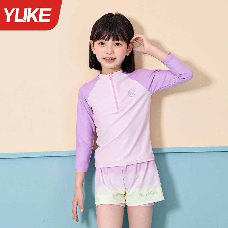 子供水着女の子スプリット長袖ズボン日焼け止め水着 2025 新しい中型および大型子供女の子温泉水着|undefined