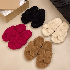高级感软底毛毛拖鞋女外穿2025新款秋冬厚底羊毛卷居家一字棉托