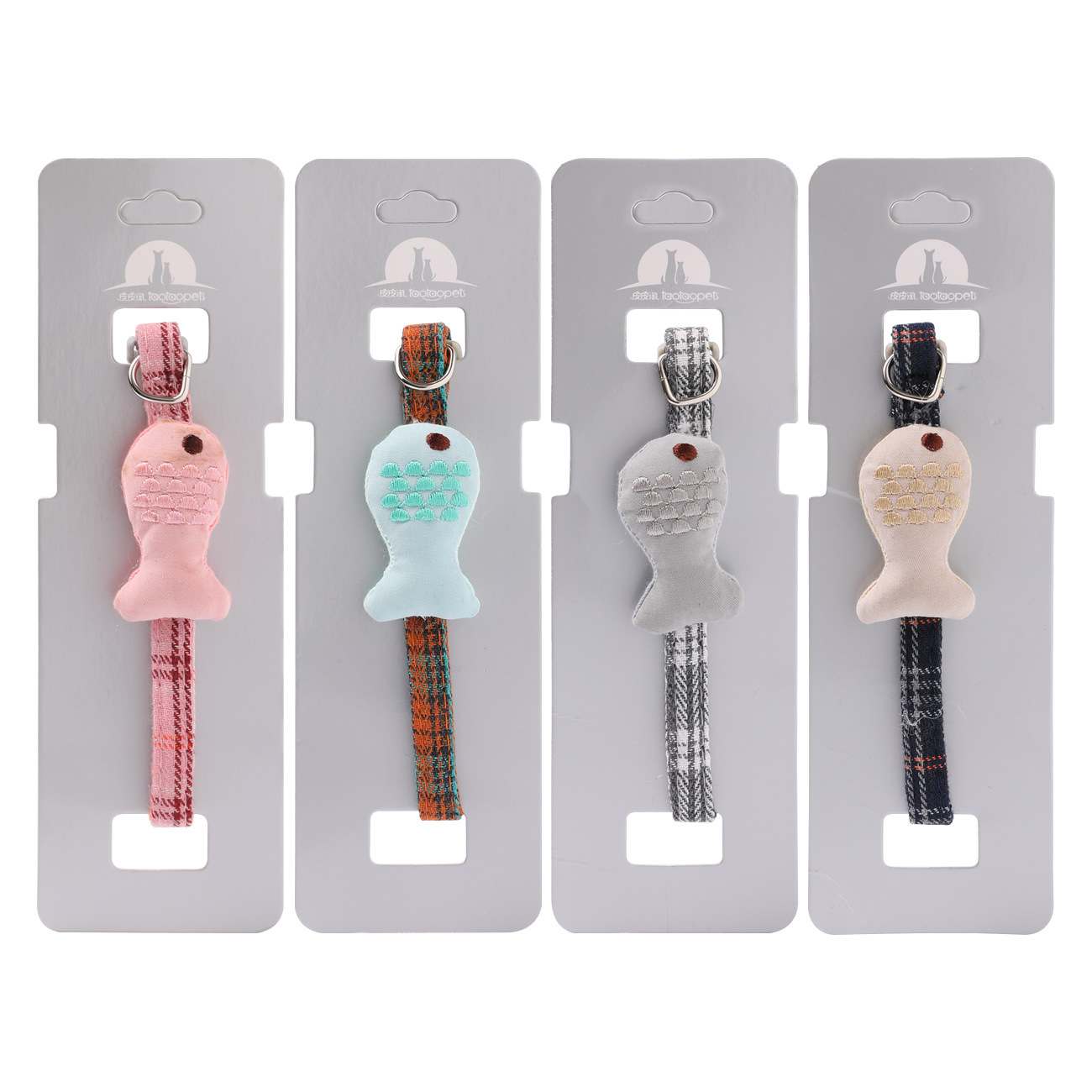 Z spot al por mayor collar de estilo japonés joyería collar de gato relleno de algodón bordado a cuadros escoceses collar de gato de pez pequeño