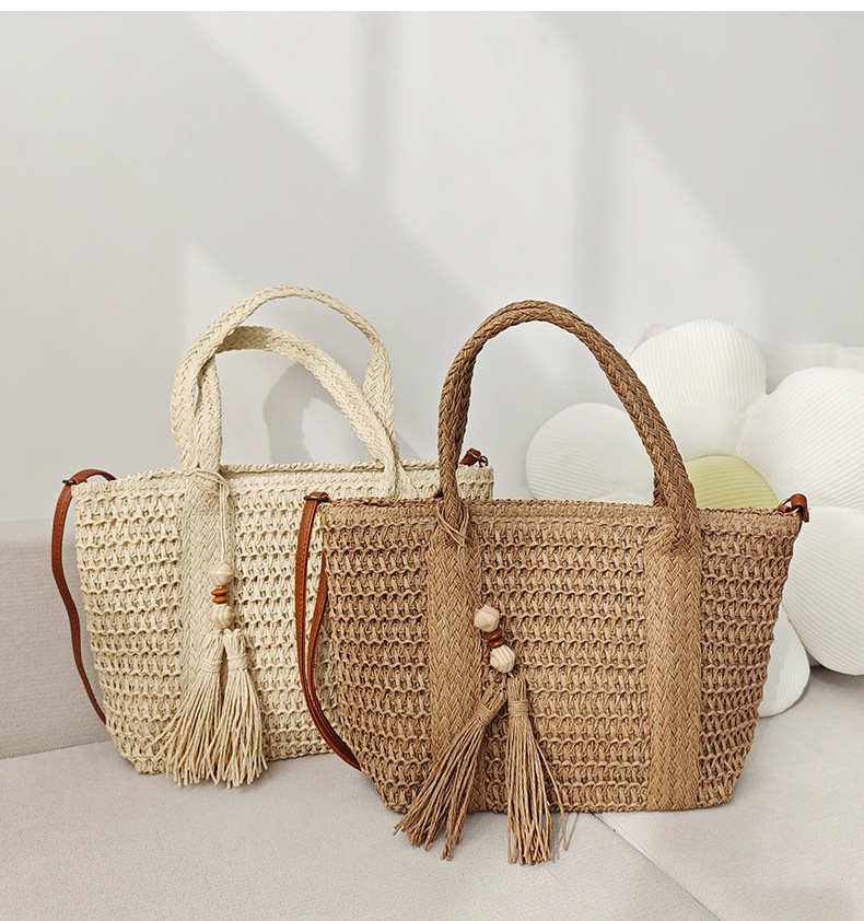 Mujeres Papel Color Sólido Vacaciones Tejido Hilo De Coser Cuadrado Cremallera Bolsa De Paja display picture 6