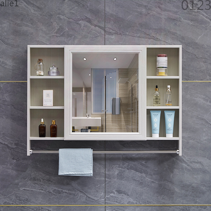 Wall-Mounted Bathroom Mirror Cabinet with Shelves, Carbon Fiber Bathroom Mirror, Simple Washbasin Storage Cabinet