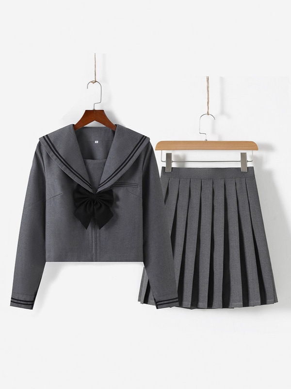 抖音爆款直销jk制服灰二本水手服学生服学院风春秋短长袖百褶裙|undefined