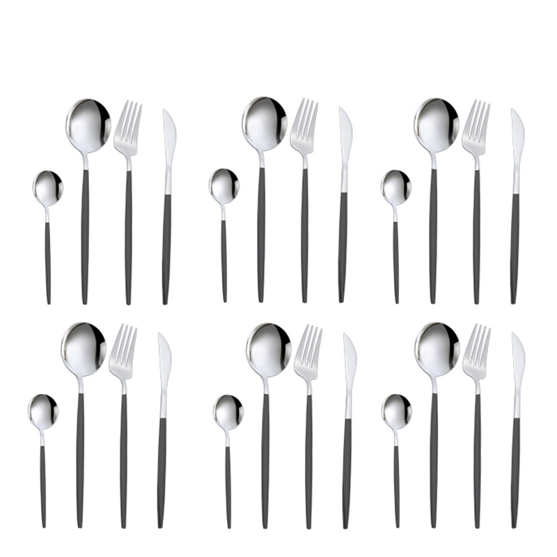 Amazon transfronterizo vajilla de acero inoxidable conjunto de 24 piezas portugués occidental cuchillo de carne, tenedor y cuchara traje de boda conjunto LOGO