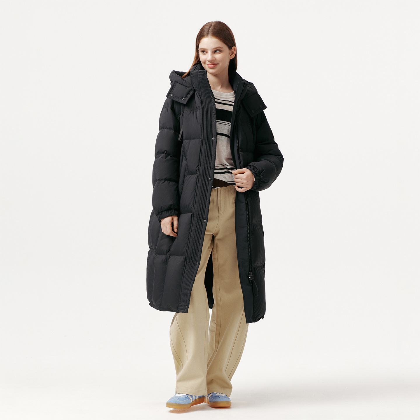 【双面穿】坦博尔女高充绒廓形可脱卸帽长款羽绒服外套TB5530882A