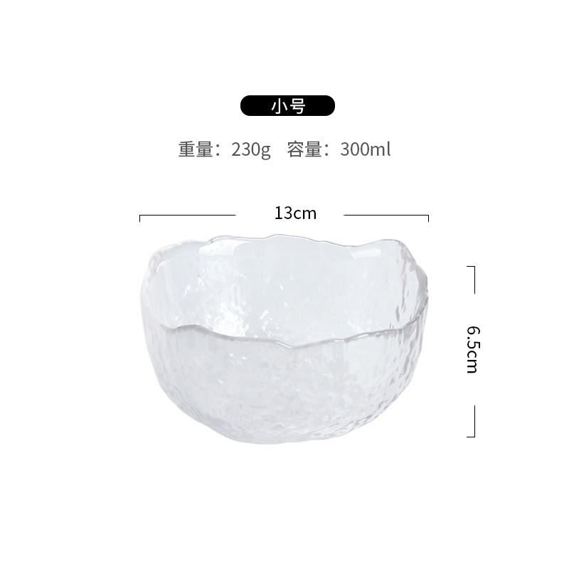 Venta al por mayor estilo nórdico patrón de martillo transparente borde dorado ensaladera de vidrio hogar plato de fruta de postre de alto aspecto vegetal