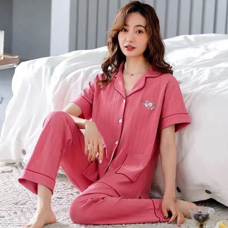 Pijama de algodón de verano Pantalones de manga corta para mujer de mediana edad traje de Rebeca de talla grande Delgado homewear