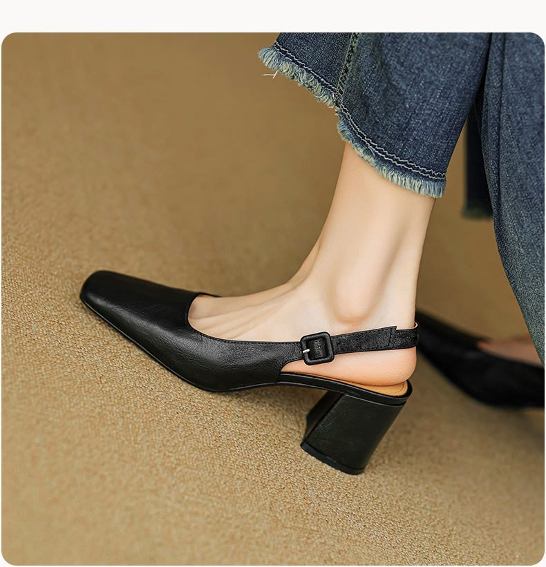 Sandal cao gót nữ mũi nhọn quai khóa, gót thô 9 cm phong cách Hàn Quốc — màu nâu chi tiết 12