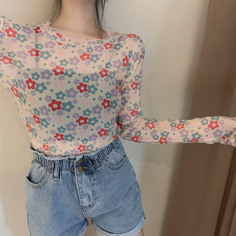 Camiseta base de malla de seda helada con protección solar para mujer, nuevo estilo de verano 2026, camiseta interior de manga larga estilo Hyuna, a la moda. image 21