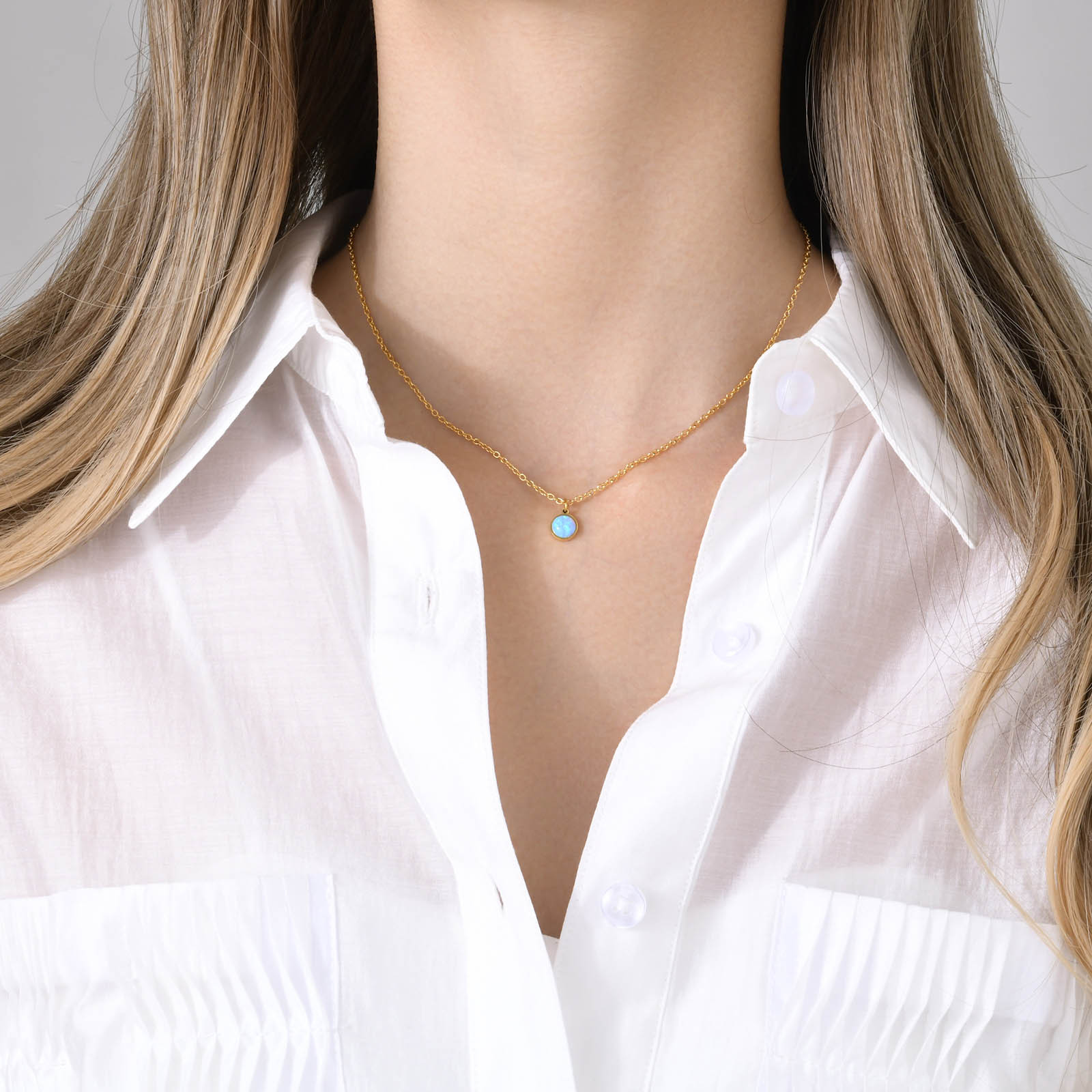 Round Pattern Elegant Round Titanium Steel Plating Opal Stone Pendant Necklace