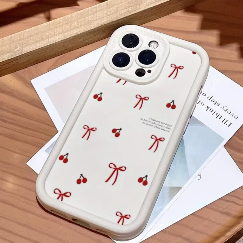 Cherry Bow Trendy Fashion Suitable for Apple 16/15/14Pro Mobile Phone Case 15Promax Popular 13/12