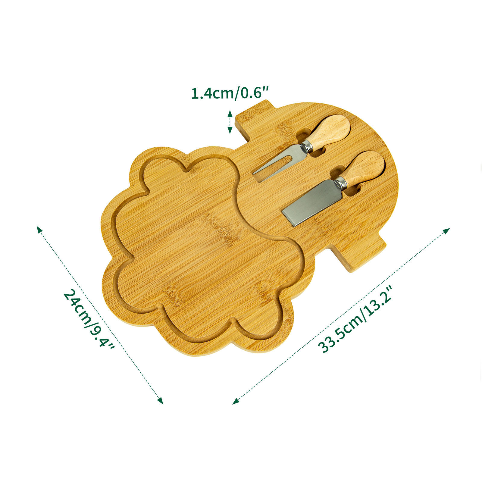 Tabla de cortar de bambú multifuncional con cuchillo y tenedor tabla de cocina doméstica creativa forma irregular bandeja de alimentos tabla de queso