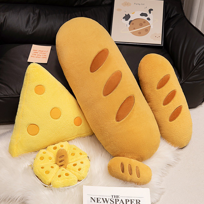 Simulation baguette bread pillow cheese plush toy doll small pendant bed bread pillow sofa pillow batch