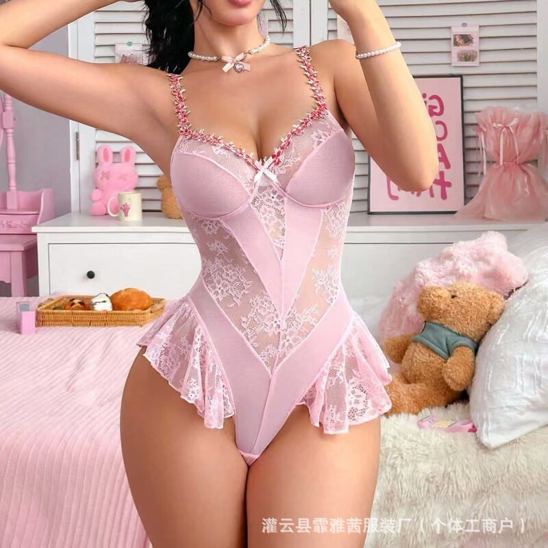 Sexy Retro Nightgown with Lace, Mesh, Ruffles, Waist-Cinching Dress, Strapless Camisole Sleepwear, Erotic Outfit Sexy Retro Nightgown with Lace, Mesh, Ruffles, Waist-Cinching Dress, Strapless Camisole Sleepwear, Erotic Outfit